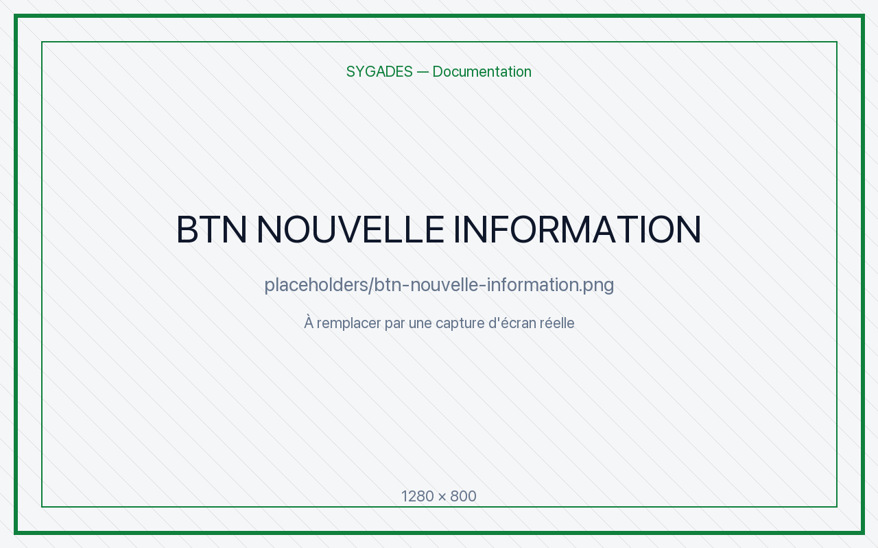 Bouton Nouvelle information — placeholder